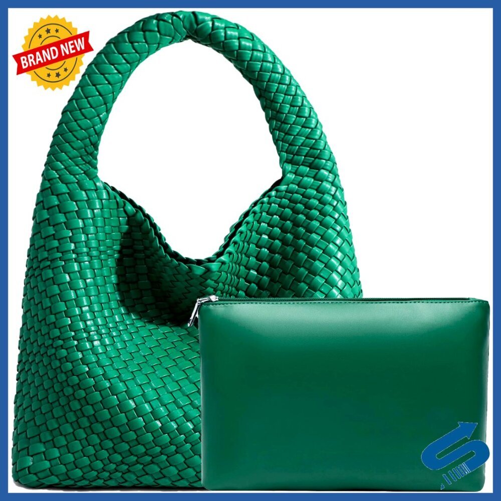 Large Vegan Leather Woven Hobo Tote Shoulder Bag with Purse